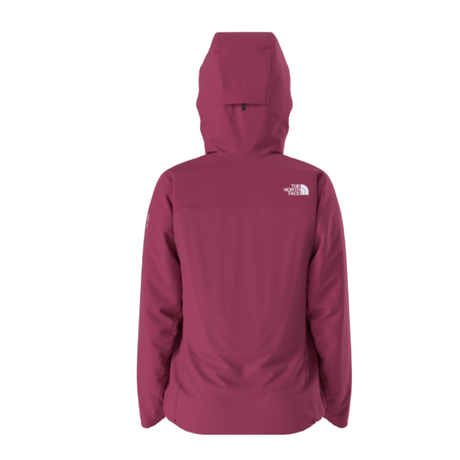Maroon rain jacket with hood on a white background