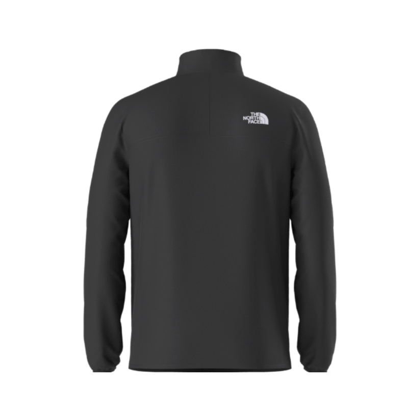 Black long-sleeve shirt with a logo on the chest against a white background