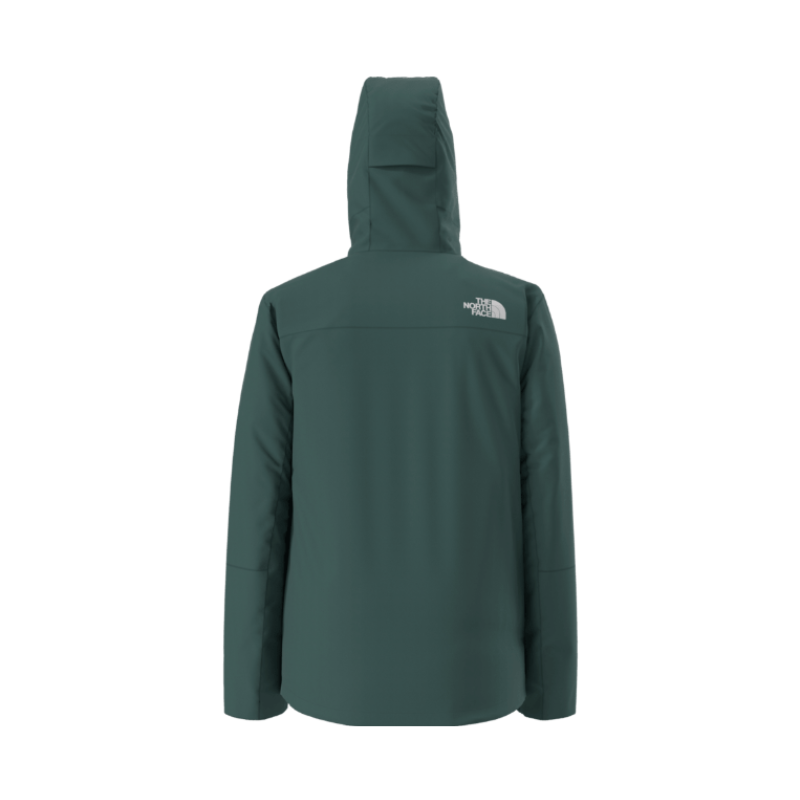 Green jacket with a brand logo on the back against a white background