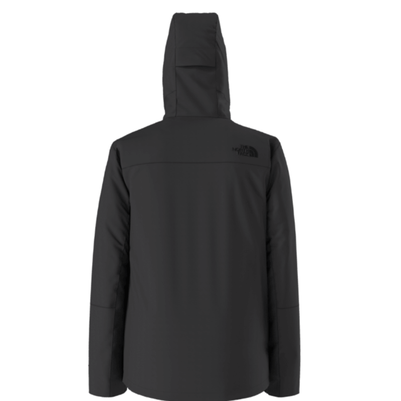 Black jacket with a hood on a white background