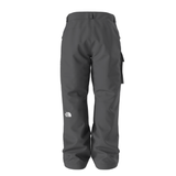 Dark gray pants with a brand logo on a white background