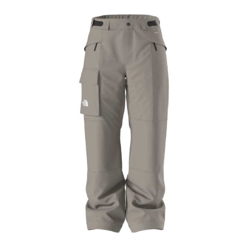 Gray cargo pants with multiple pockets on a white background