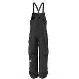 Black snow pants with suspenders on a white background