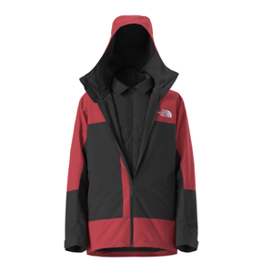 Red and black jacket with a hood on a white background