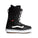 Black snow boot with white sole on a white background