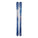Pair of blue skis with a pattern on a white background