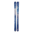 Pair of blue skis with a pattern on a white background