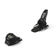Pair of black ski bindings on a white background