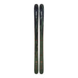 Two skis with a green and black design on a white background