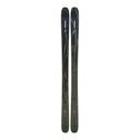 Two skis with a green and black design on a white background