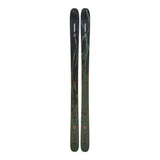 Two skis with a green and black design on a white background