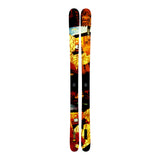 Colorful skis with a vibrant design on a white background