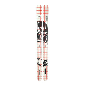Ski with red and white checkered pattern on a white background
