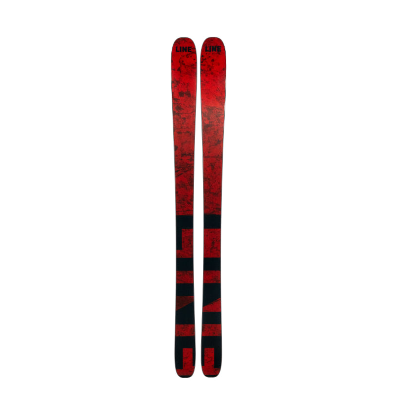 Red and black skis with a visible line brand logo on a white background
