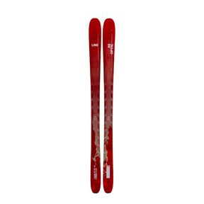 Red skis with line branding on a white background