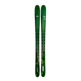 Green skis with line branding on a white background