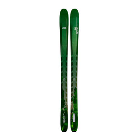 Green skis with line branding on a white background