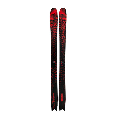 Red and black skis on a white background