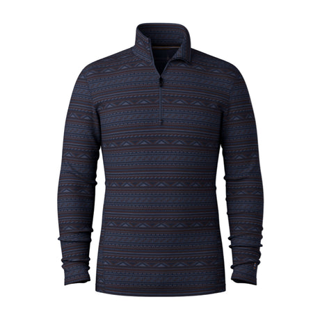 A men's long-sleeve quarter-zip pullover sweater in dark navy blue with a subtle geometric pattern, shown on a plain white background.