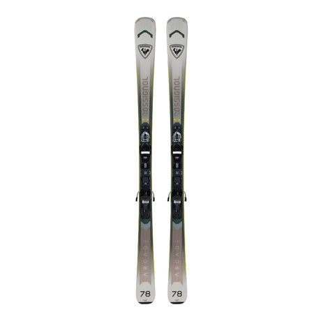 Pair of skis with bindings on a white background