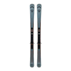 Pair of skis with bindings on a white background