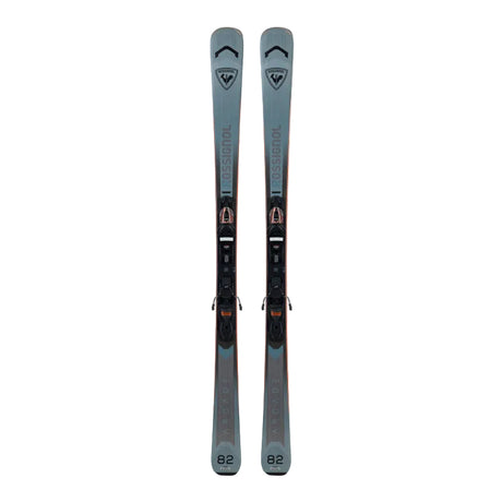 Pair of skis with bindings on a white background