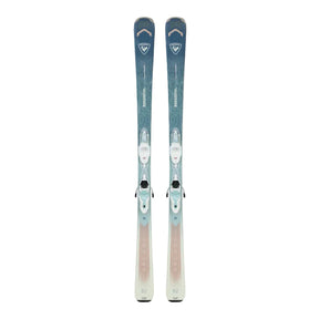 Pair of skis with bindings on a white background