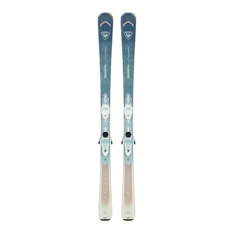Pair of skis with bindings on a white background