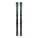 Pair of green skis with bindings on a light gray background
