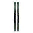Pair of green skis with bindings on a light gray background