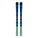 Blue skis with bindings on a white background