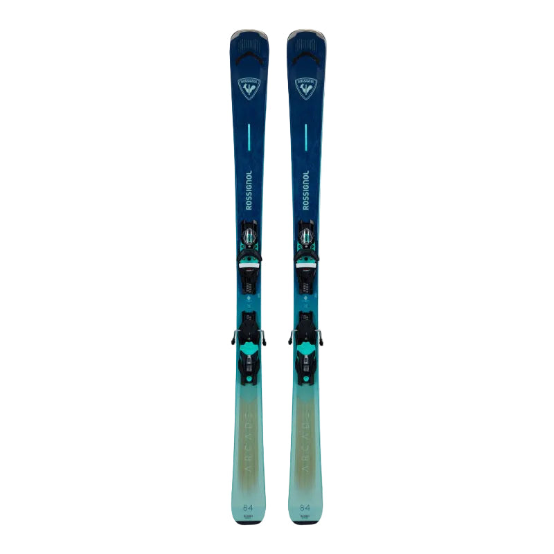 Blue skis with bindings on a white background