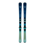 Blue skis with bindings on a white background