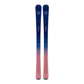 Blue and pink skis with a gradient design on a white background