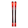 Red and black Rossignol ski on a white background