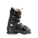 Gray ski boot with black straps on a white background