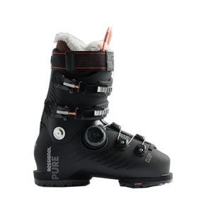 Black Rossignol ski boot on a white background