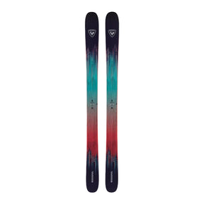 Gradient skis with red, blue, and black colors on a white background