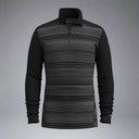 Black and gray striped long-sleeve shirt on a grey background