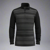 Black and gray striped long-sleeve shirt on a grey background