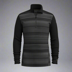 Black and gray striped long-sleeve shirt on a grey background