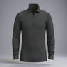 Dark gray long-sleeve shirt with a quarter-zip design on a grey background