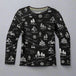 Smartwool thermal merino crew kids Black long-sleeve shirt with white graphic patterns on a white background