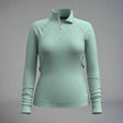Light green long-sleeve pullover with a quarter zip on a grey background