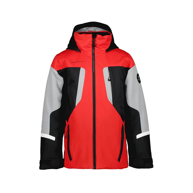 Obermeyer fleet boys' ski jacket in brakelight red- front view