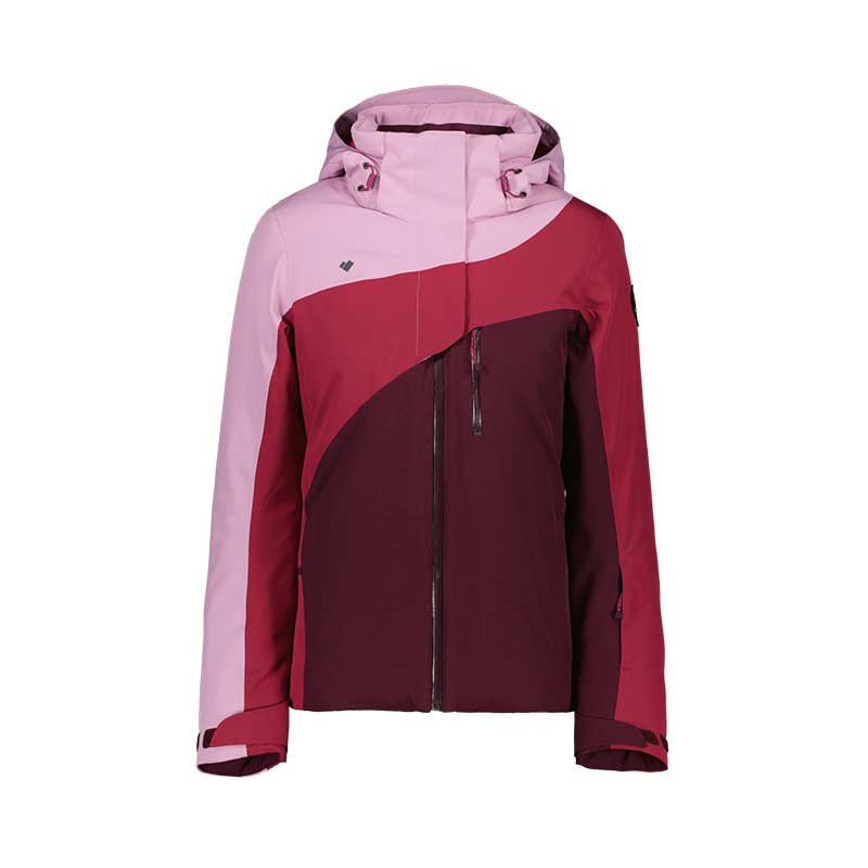 Obermeyer Jette Women's Ski Jacket in pink Reign Check pattern- front view