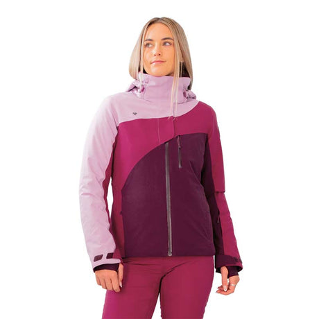 Obermeyer Jette Women's Ski Jacket in pink Reign Check pattern- front view- Model