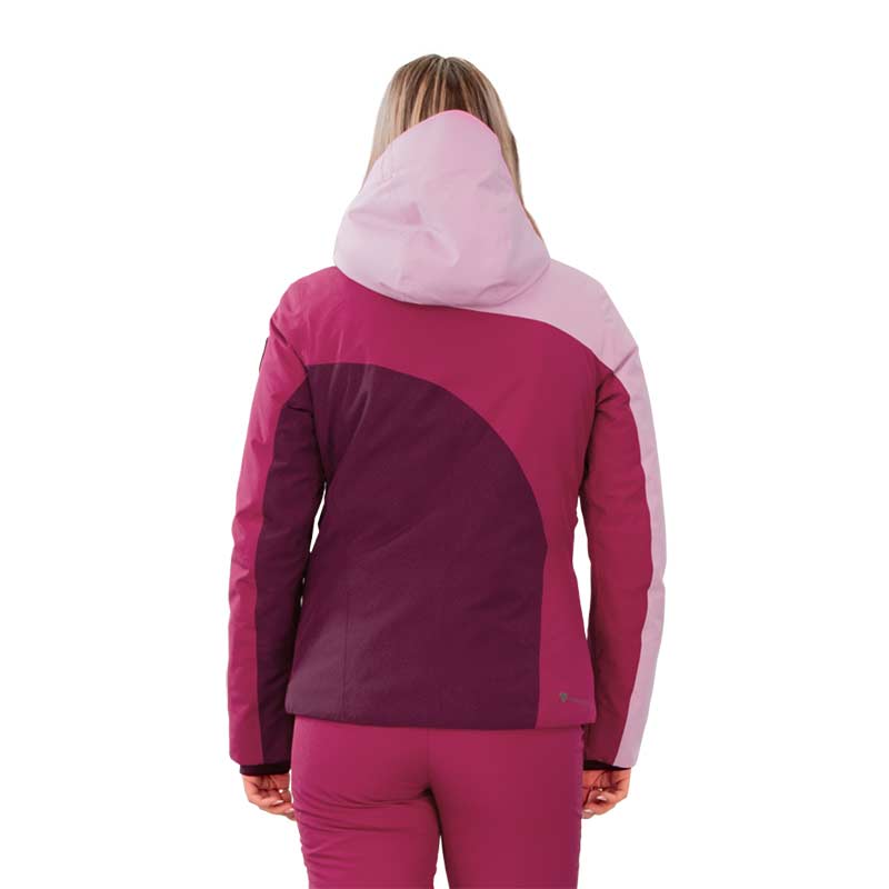 Obermeyer Jette Women's Ski Jacket in pink Reign Check pattern- Back view