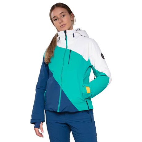 Obermeyer Women's Kayla ski Jacket in Starling pattern- Front view- model