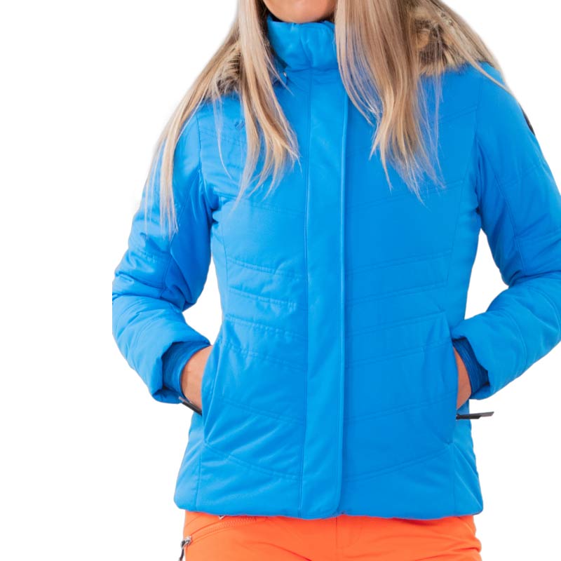 Obermeyer Tuscany II women's ski jacket in Blue winter sky color- Model
